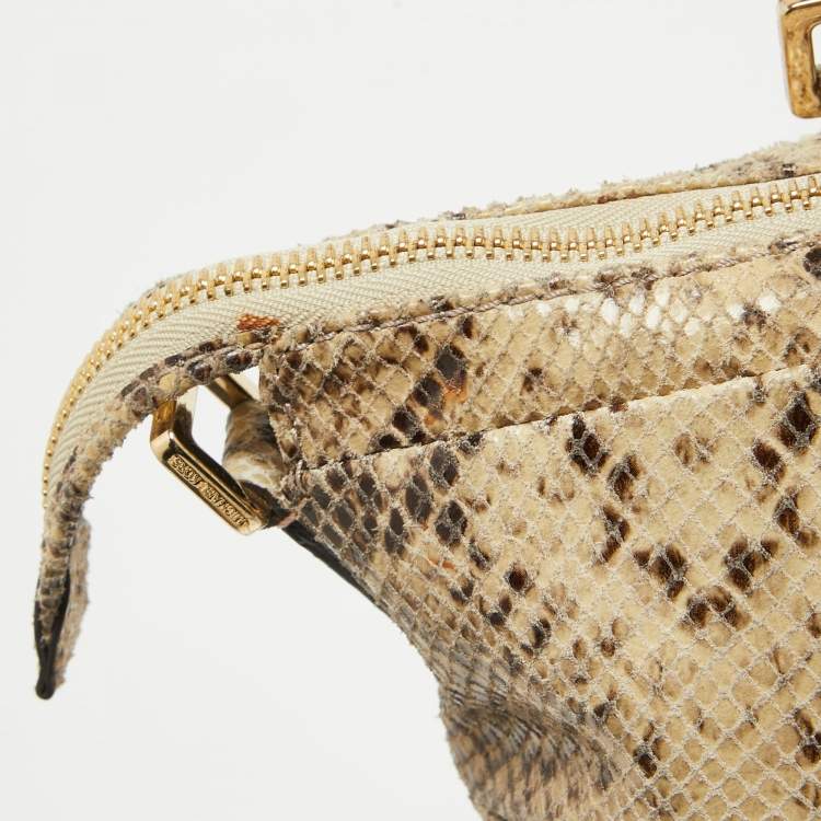 Pre Owned Michael Kors Black/Cream Python Embossed Leather Large Rouched Gansevoort Tote