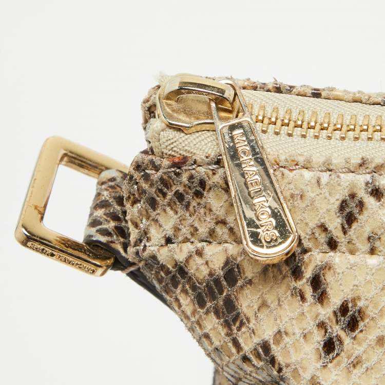 Pre Owned Michael Kors Black/Cream Python Embossed Leather Large Rouched Gansevoort Tote