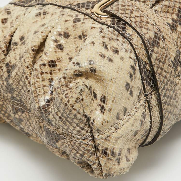 Pre Owned Michael Kors Black/Cream Python Embossed Leather Large Rouched Gansevoort Tote