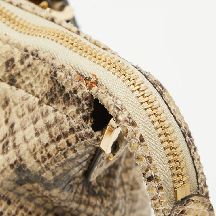 Pre Owned Michael Kors Black/Cream Python Embossed Leather Large Rouched Gansevoort Tote