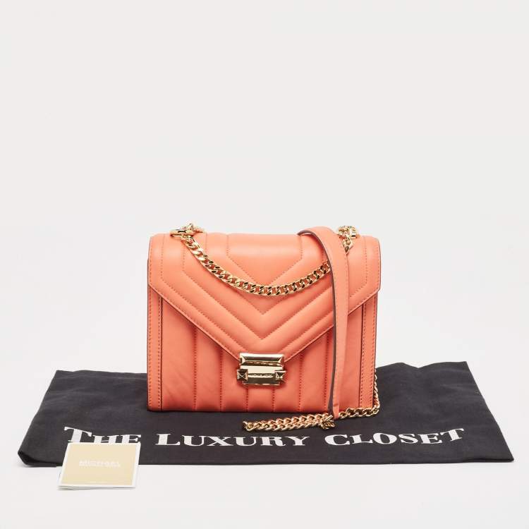 Pre Owned Michael Kors Peach Quilted Leather Large Whitney Shoulder Bag