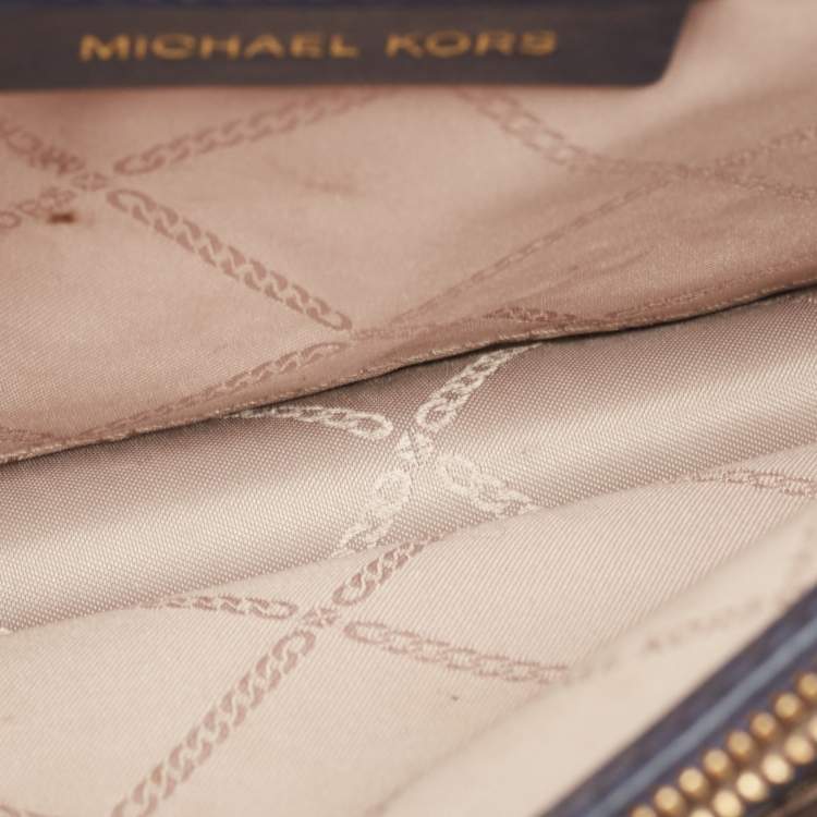 Pre Owned Michael Kors Blue/White Signature Coated Canvas and Leather Jade Shoulder Bag