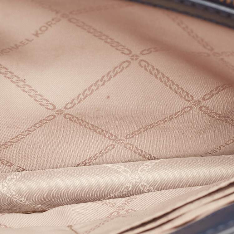 Pre Owned Michael Kors Blue/White Signature Coated Canvas and Leather Jade Shoulder Bag