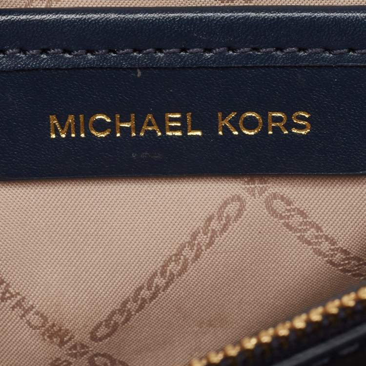 Pre Owned Michael Kors Blue/White Signature Coated Canvas and Leather Jade Shoulder Bag