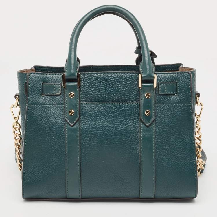 Pre Owned Michael Kors Dark Green Leather Nouveau Hamilton Tote