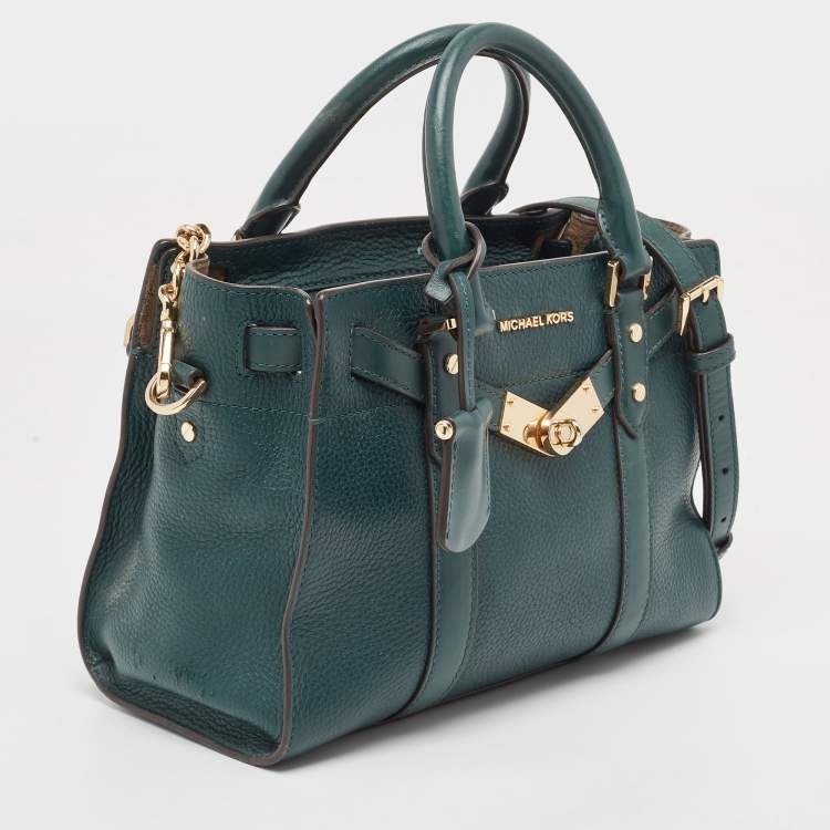 Pre Owned Michael Kors Dark Green Leather Nouveau Hamilton Tote