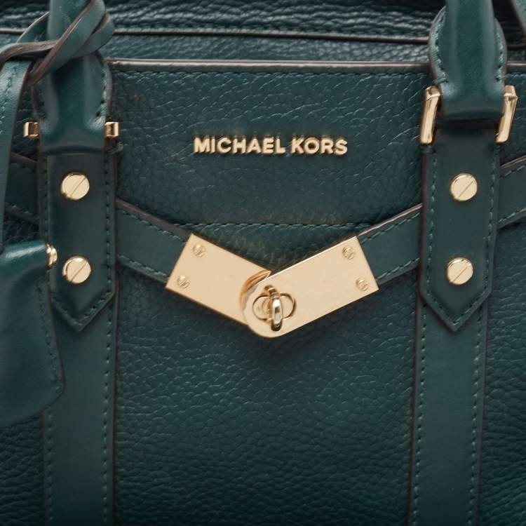 Pre Owned Michael Kors Dark Green Leather Nouveau Hamilton Tote