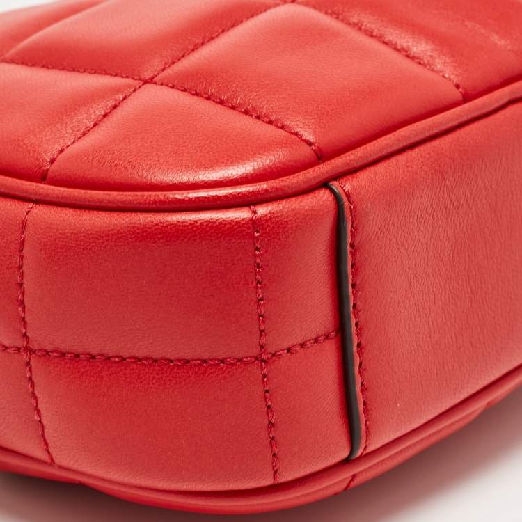 Pre Owned Michael Kors Red Square Quilted Leather Zip Crossbody Bag