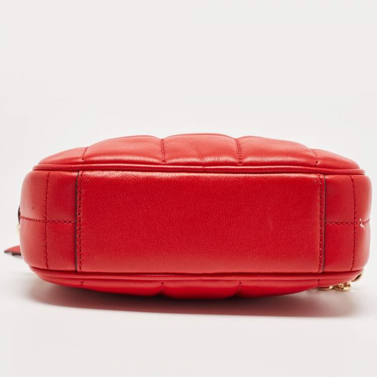 Pre Owned Michael Kors Red Square Quilted Leather Zip Crossbody Bag