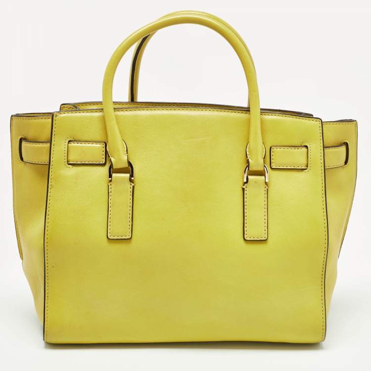 Pre Owned Michael Kors Lime Green Leather Hamilton Tote