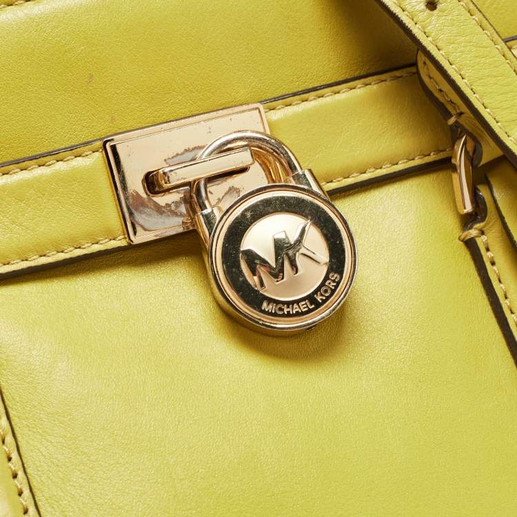Pre Owned Michael Kors Lime Green Leather Hamilton Tote