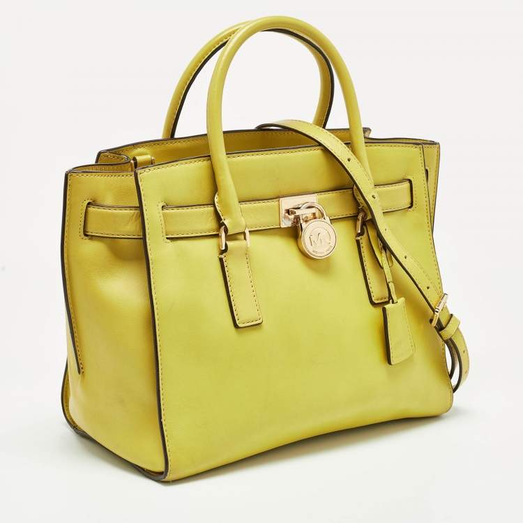 Pre Owned Michael Kors Lime Green Leather Hamilton Tote