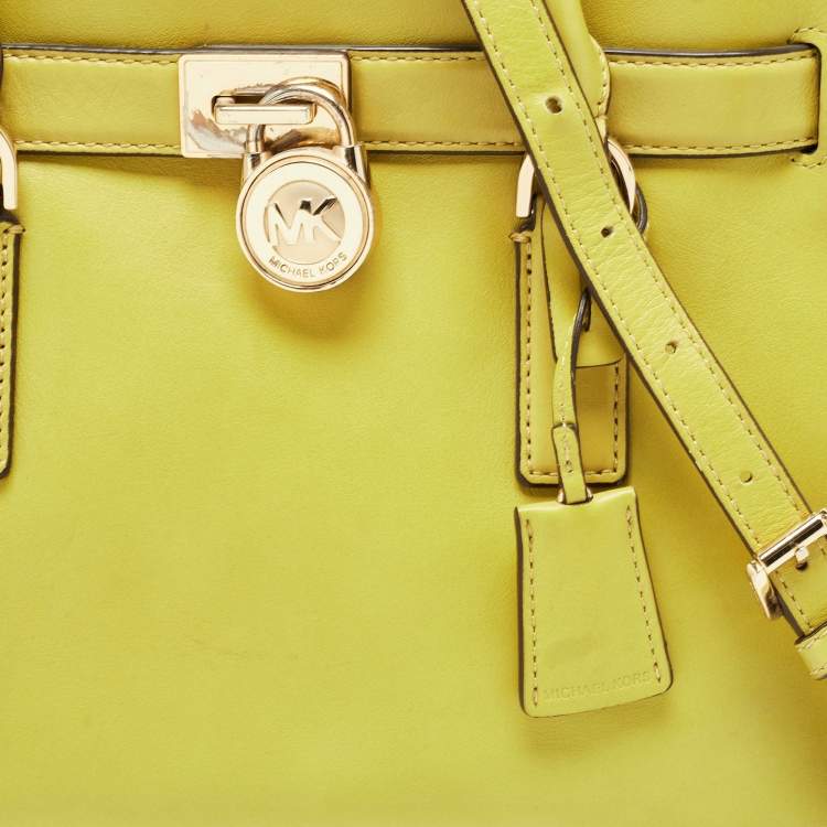 Pre Owned Michael Kors Lime Green Leather Hamilton Tote