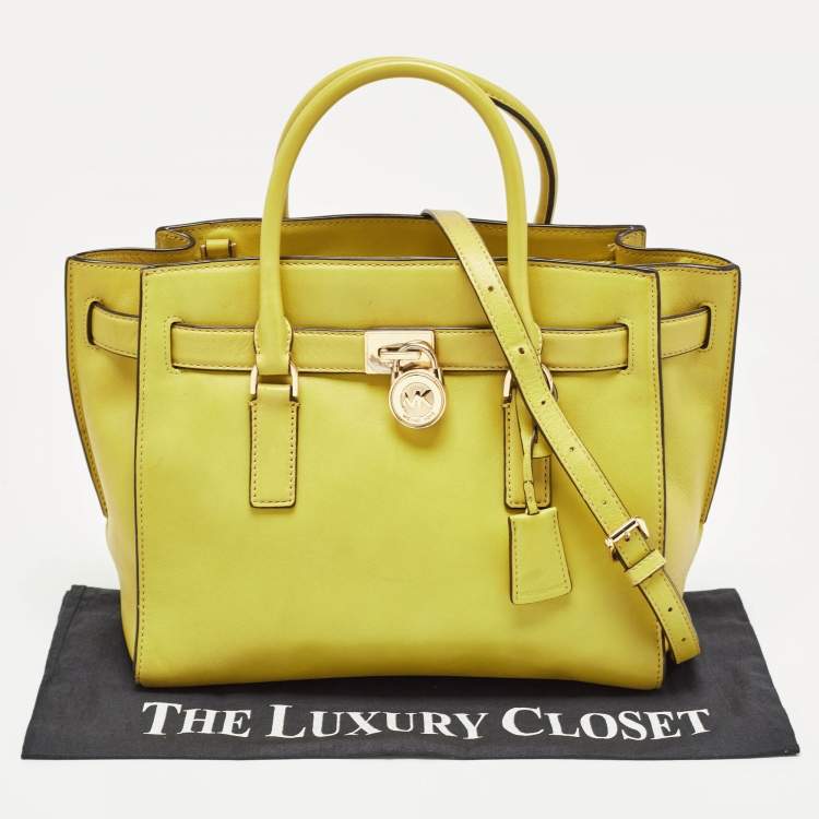 Pre Owned Michael Kors Lime Green Leather Hamilton Tote