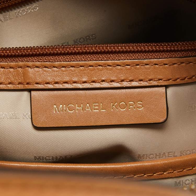 Pre Owned Michael Kors Brown/White Signature Coated Canvas Veronica Dome Satchel