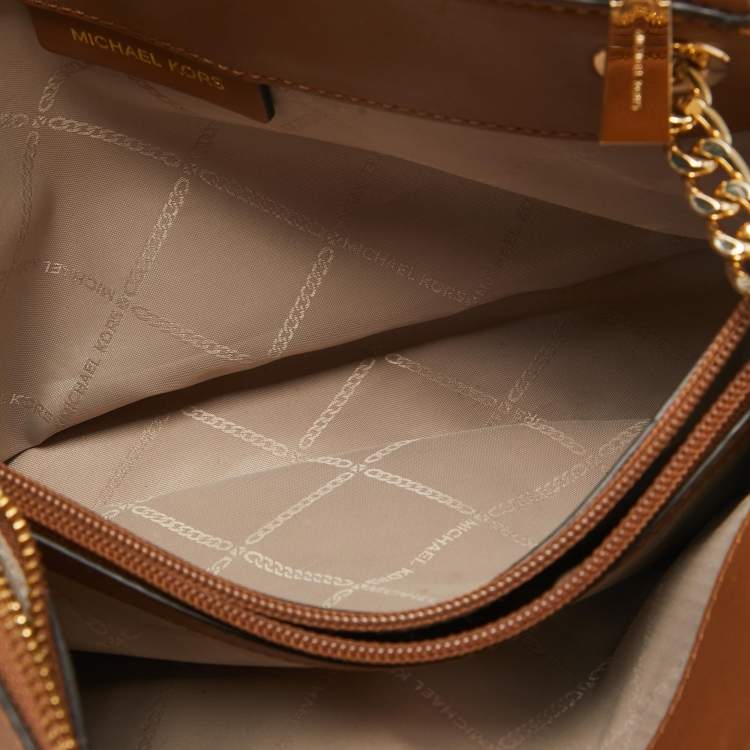 Pre Owned Michael Kors White/Brown Signature Coated Canvas and Leather Small Susan Tote