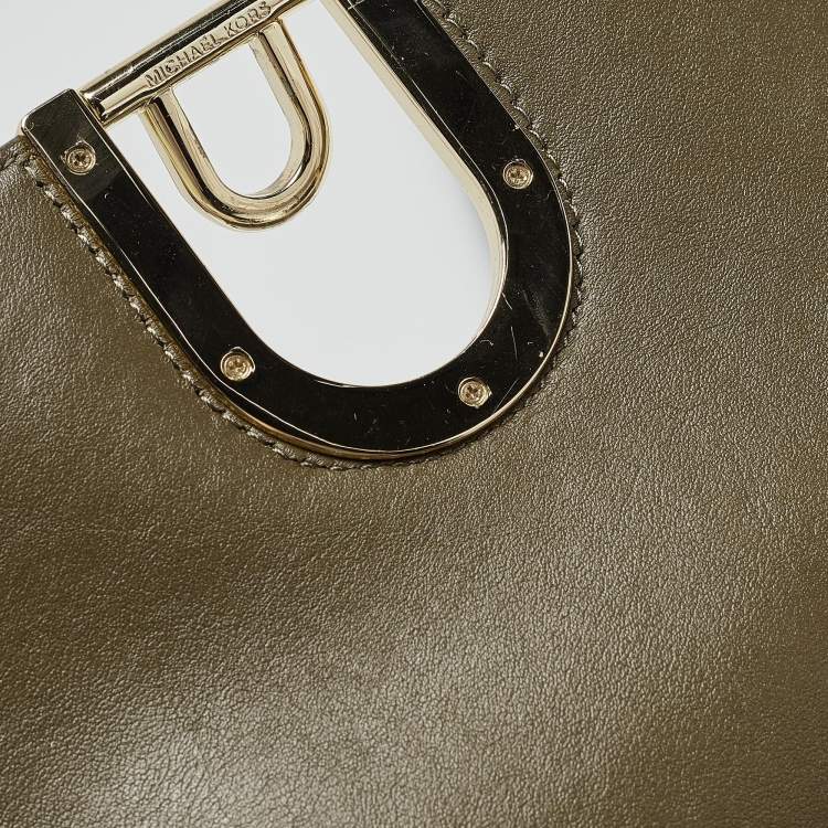 Pre Owned Michael Kors Olive Green Leather Delfina Saddle Bag