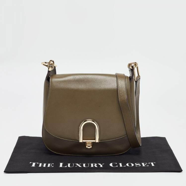 Pre Owned Michael Kors Olive Green Leather Delfina Saddle Bag