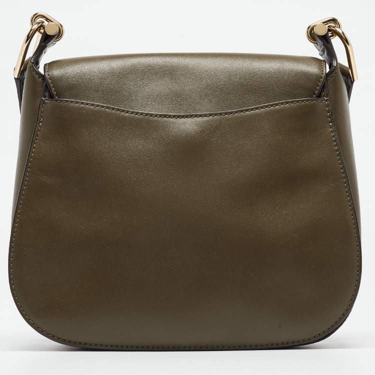 Pre Owned Michael Kors Olive Green Leather Delfina Saddle Bag