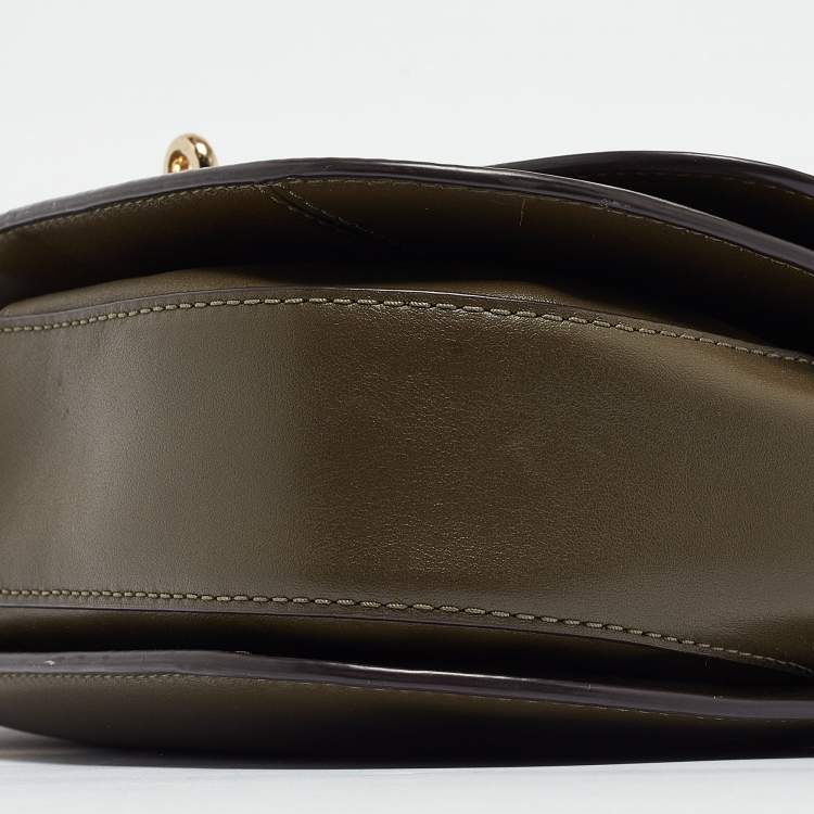 Pre Owned Michael Kors Olive Green Leather Delfina Saddle Bag