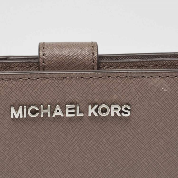 Pre Owned Michael Kors Grey Saffiano Leather French Compact Wallet
