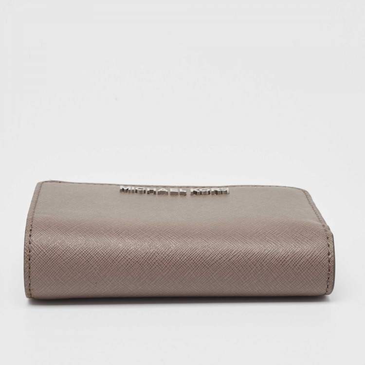Pre Owned Michael Kors Grey Saffiano Leather French Compact Wallet