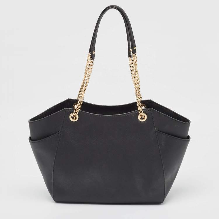 Pre Owned Michael Kors Black Leather Jet Set Travel Chain Shoulder Bag