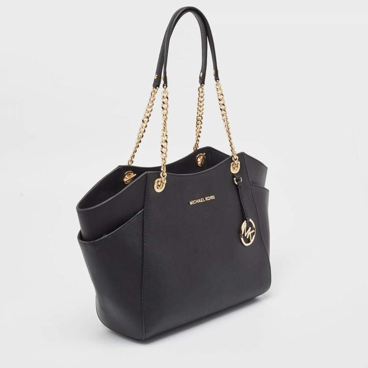 Pre Owned Michael Kors Black Leather Jet Set Travel Chain Shoulder Bag