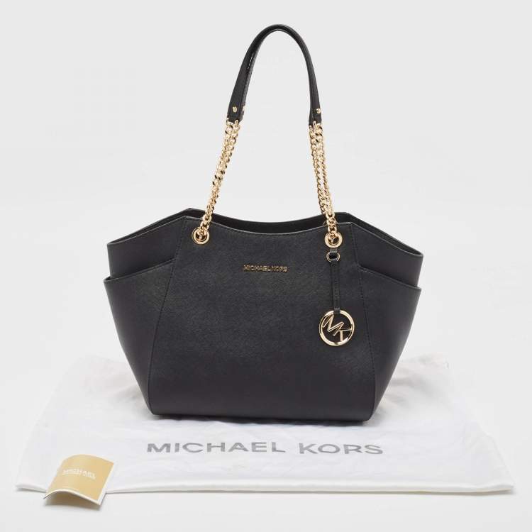 Pre Owned Michael Kors Black Leather Jet Set Travel Chain Shoulder Bag