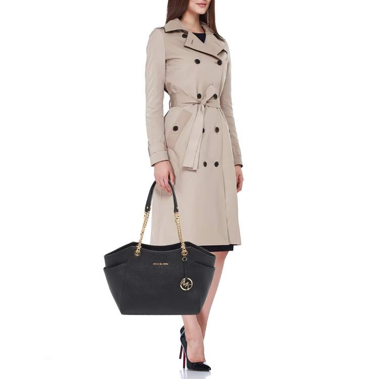 Pre Owned Michael Kors Black Leather Jet Set Travel Chain Shoulder Bag