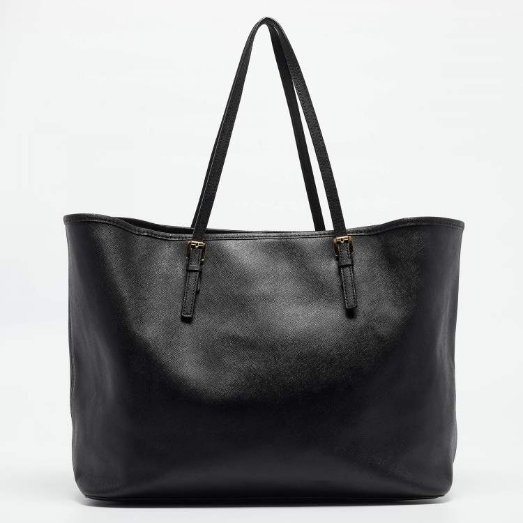 Pre Owned Michael Kors Black Saffiano Leather Medium Jet Set Travel Tote