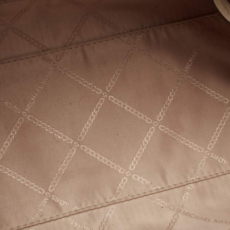 Pre Owned Michael Kors Light Beige Leather Medium Top Zip Jet Set Tote