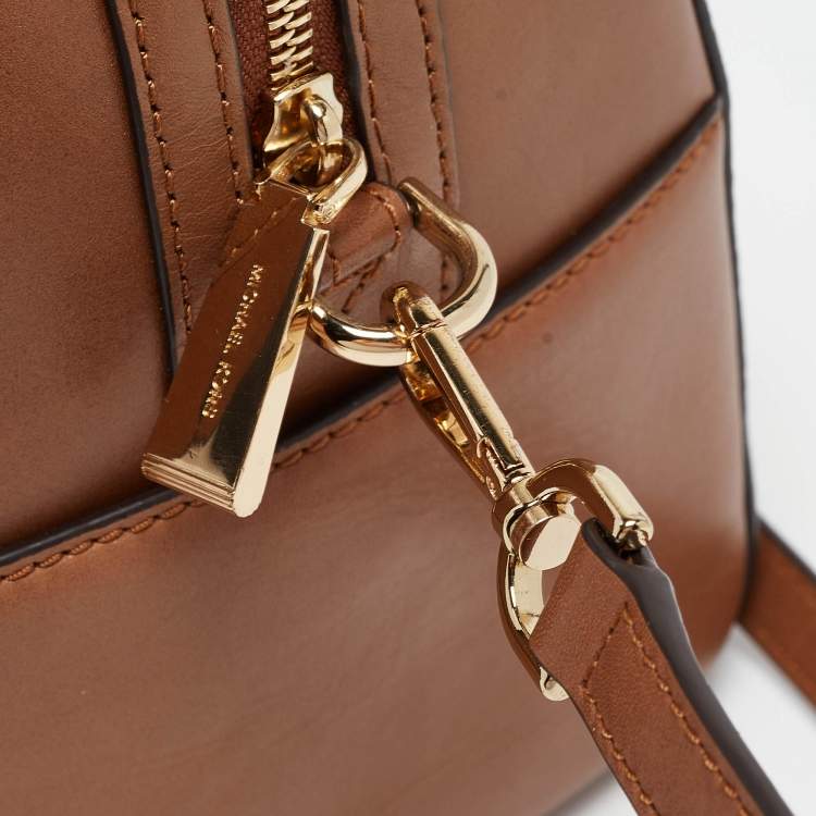 Pre Owned Michael Kors Brown/Beige Signature Coated Canvas Medium Floral Applique Mercer Duffle Bag