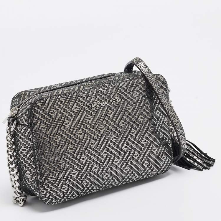Pre Owned Michael Kors Metallic Grey Textured Leather Ginny Camera Crossbody Bag