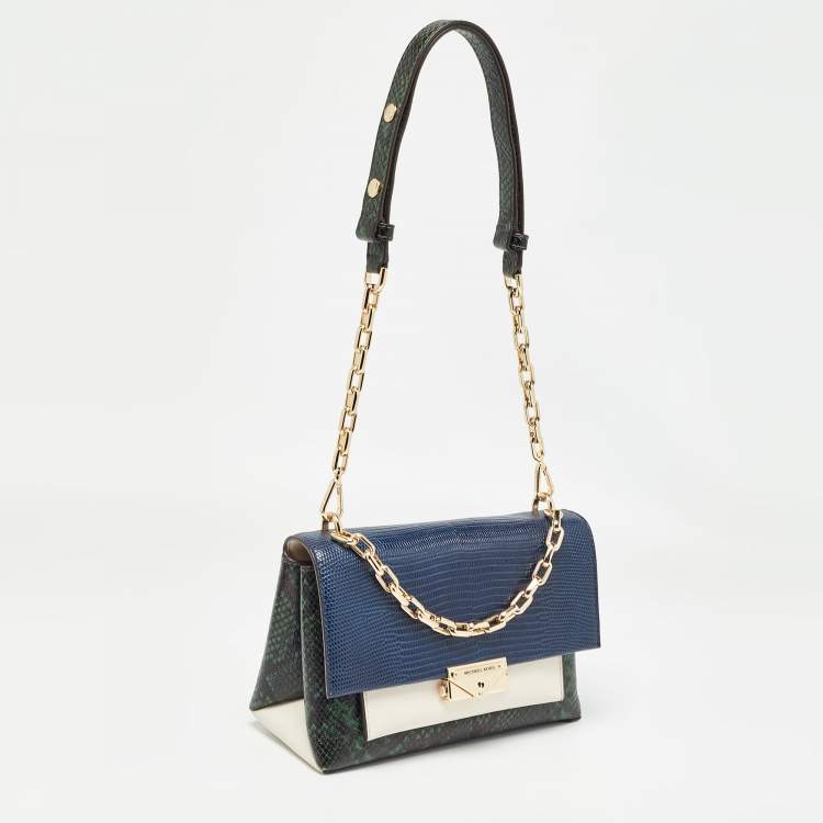 Pre Owned Michael Kors Multicolor Python Embossed and Lizard Embossed Leather Cece Flap Shoulder Bag