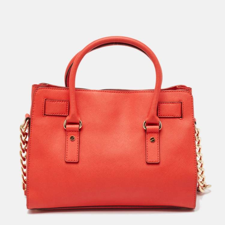 Pre Owned Michael Kors Red Saffiano Leather East/West Hamilton Tote