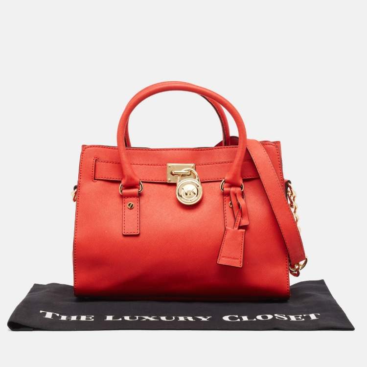 Pre Owned Michael Kors Red Saffiano Leather East/West Hamilton Tote