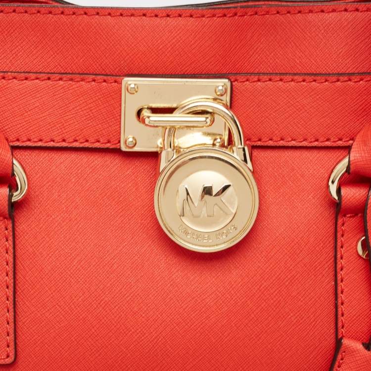 Pre Owned Michael Kors Red Saffiano Leather East/West Hamilton Tote