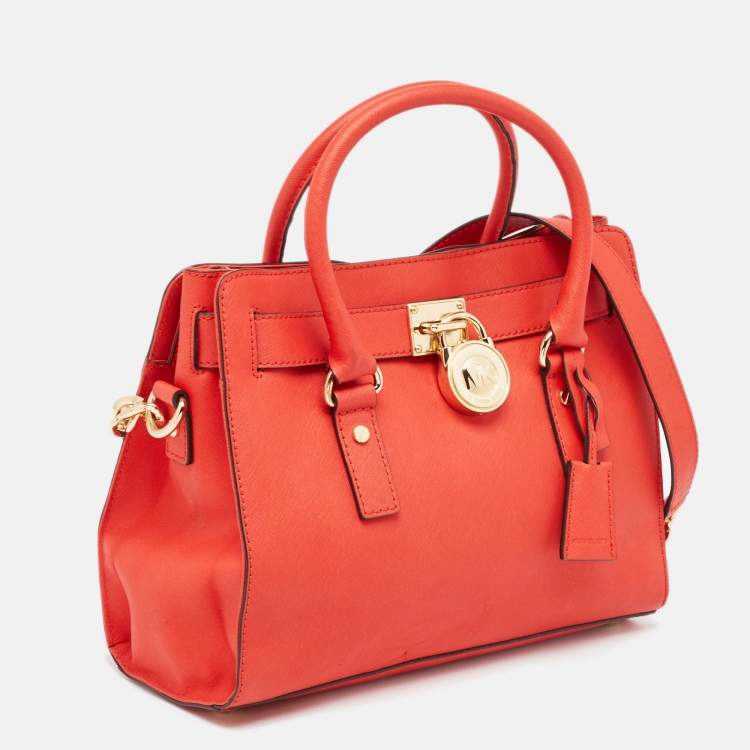 Pre Owned Michael Kors Red Saffiano Leather East/West Hamilton Tote
