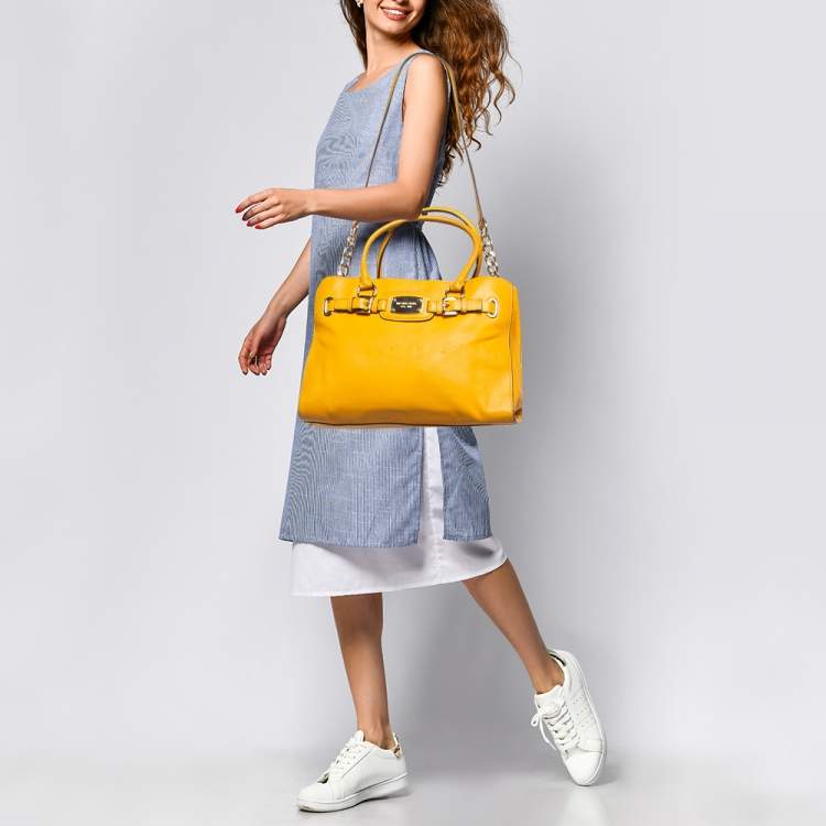 Pre Owned Michael Kors Mustard Leather East/West Hamilton Tote