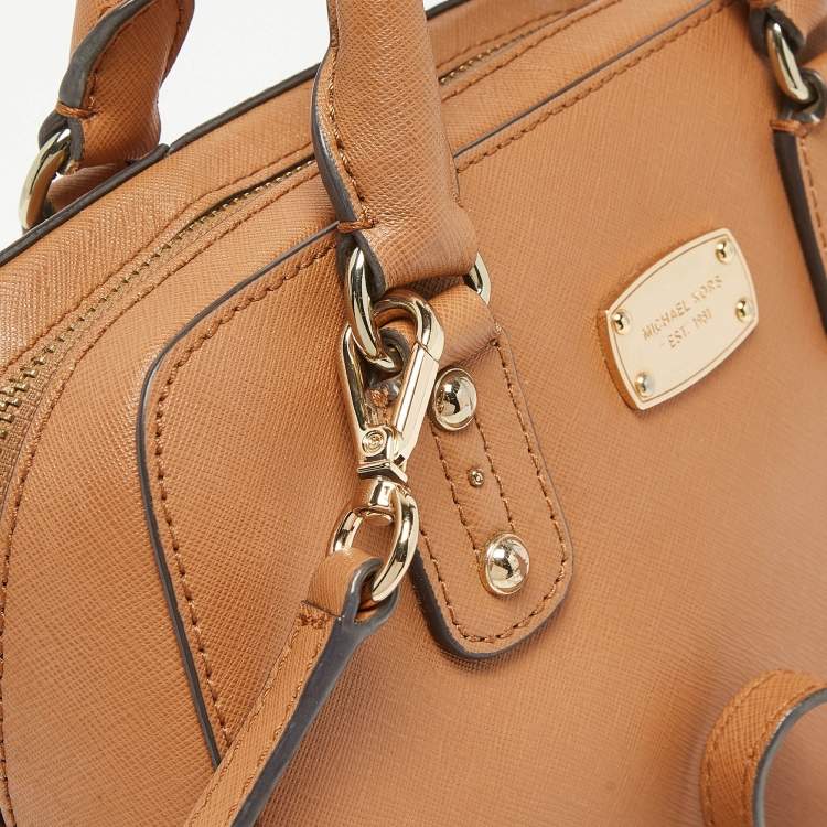 Pre Owned Michael Kors Brown Saffiano Leather Logo Satchel