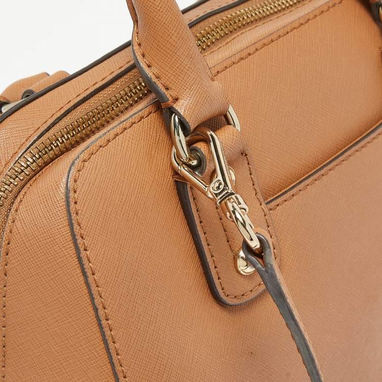 Pre Owned Michael Kors Brown Saffiano Leather Logo Satchel