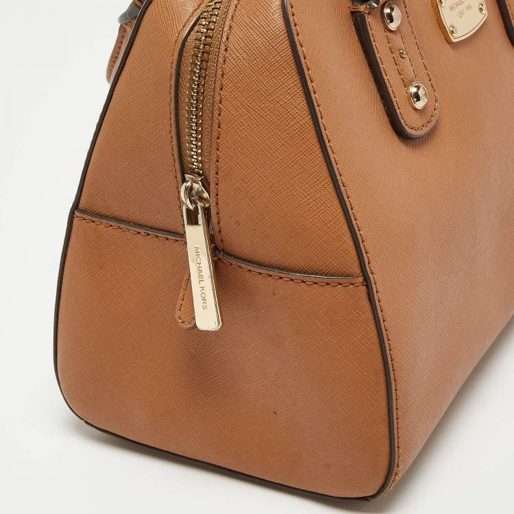 Pre Owned Michael Kors Brown Saffiano Leather Logo Satchel