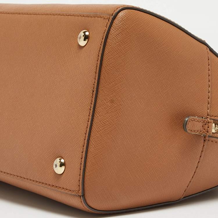 Pre Owned Michael Kors Brown Saffiano Leather Logo Satchel