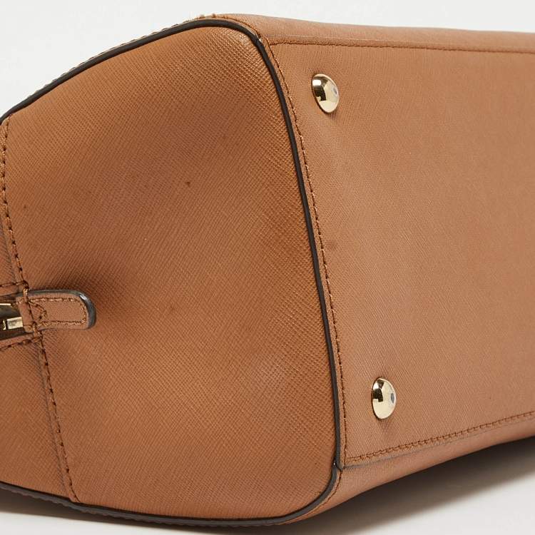 Pre Owned Michael Kors Brown Saffiano Leather Logo Satchel