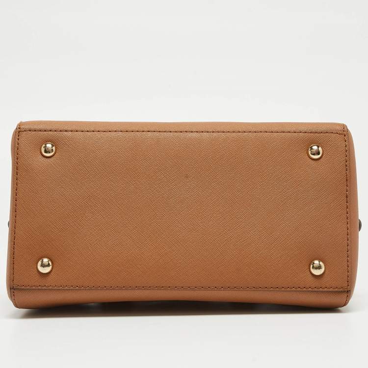 Pre Owned Michael Kors Brown Saffiano Leather Logo Satchel