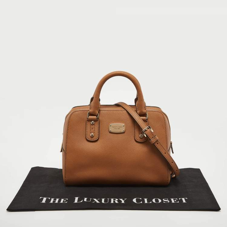 Pre Owned Michael Kors Brown Saffiano Leather Logo Satchel