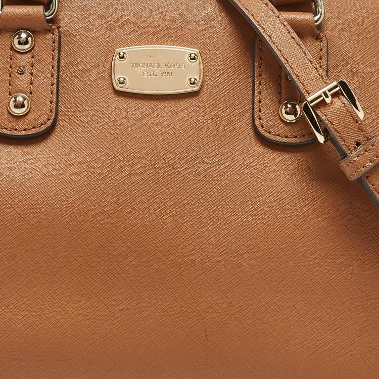 Pre Owned Michael Kors Brown Saffiano Leather Logo Satchel