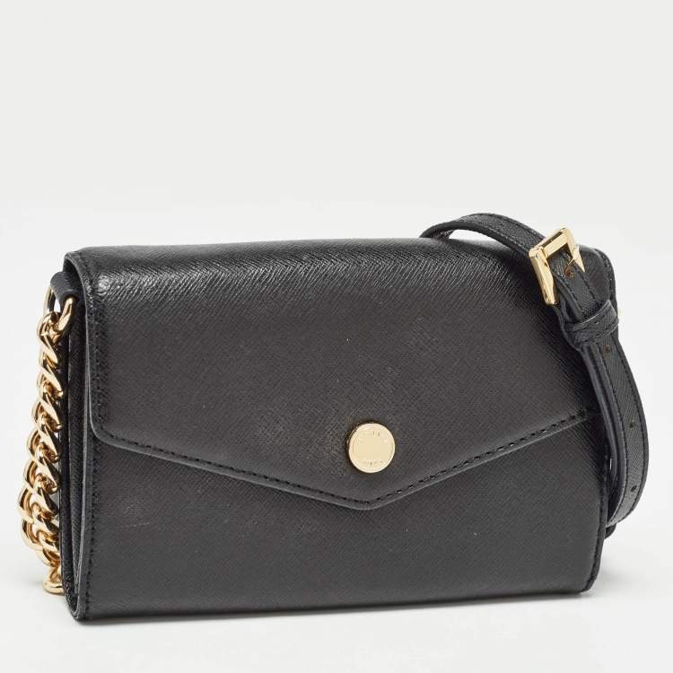 Pre Owned Michael Kors Black Leather Mini Envelope Crossbody Bag