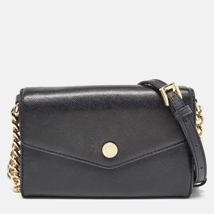 Pre Owned Michael Kors Black Leather Mini Envelope Crossbody Bag